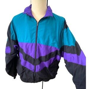 Vtg Life’s Adventures Dash Men's M Bomber Jacket Purple Black Turquoise Retro